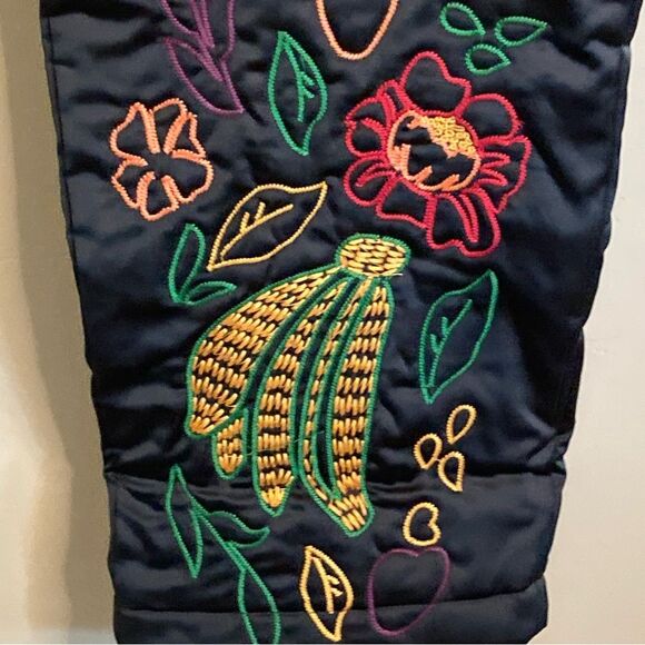 NEW FARM Rio Black Pants Embroidered Intricate Tropical Embroidery Satin Size M - Picture 10 of 15